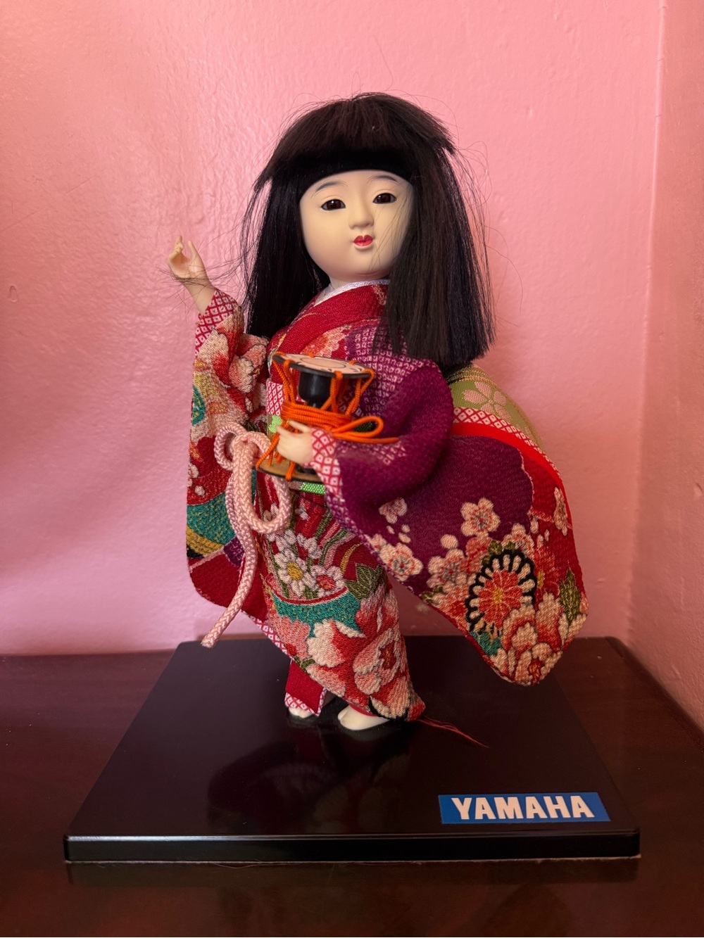 Vintage Yamaha Kyugetsu Japanese Kimono Doll w/ Drum Made in Japan